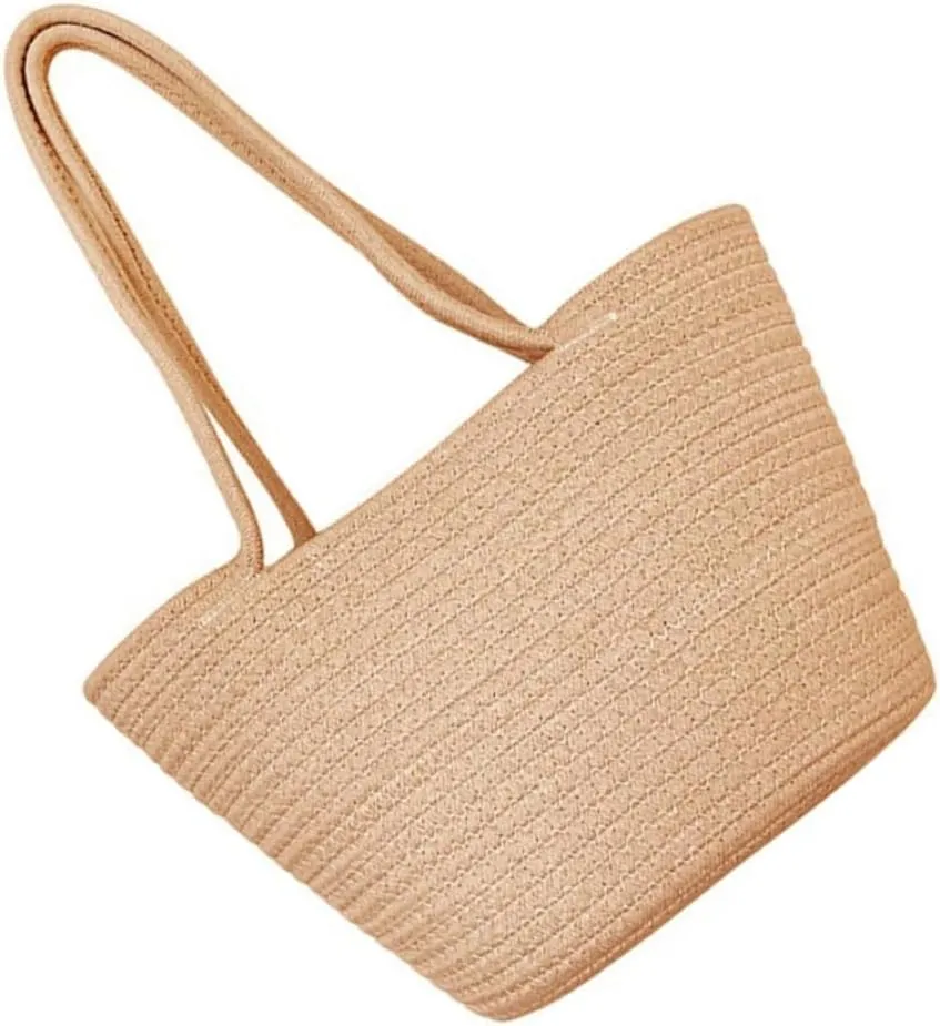 MAGICLULU 1Pc Khaki Hand Woven Storage Basket for Flowers Decorative Tote Bag Stylish Hand Basket for Home Shopping Use