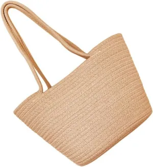 MAGICLULU 1Pc Khaki Hand Woven Storage Basket for Flowers Decorative Tote Bag Stylish Hand Basket for Home Shopping Use