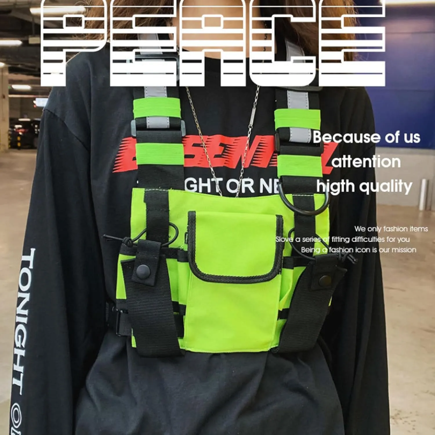 Maizoon Multi Pocket Chest Bag Two-Way Radio Walkie Talkie Hands-Free Pack with Phone Holder Hip Hop Street Adjustable Shoulder Strap Vest Suitable for Outdoor Sports Cycling and Hiking Green