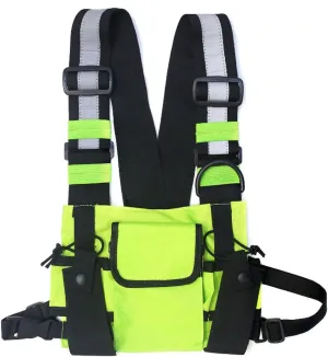Maizoon Multi Pocket Chest Bag Two-Way Radio Walkie Talkie Hands-Free Pack with Phone Holder Hip Hop Street Adjustable Shoulder Strap Vest Suitable for Outdoor Sports Cycling and Hiking Green