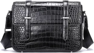 Man Bags and Purses Luxury Crocodile Leather Messenger Crossbody Bag with Leather Shoulder Strap