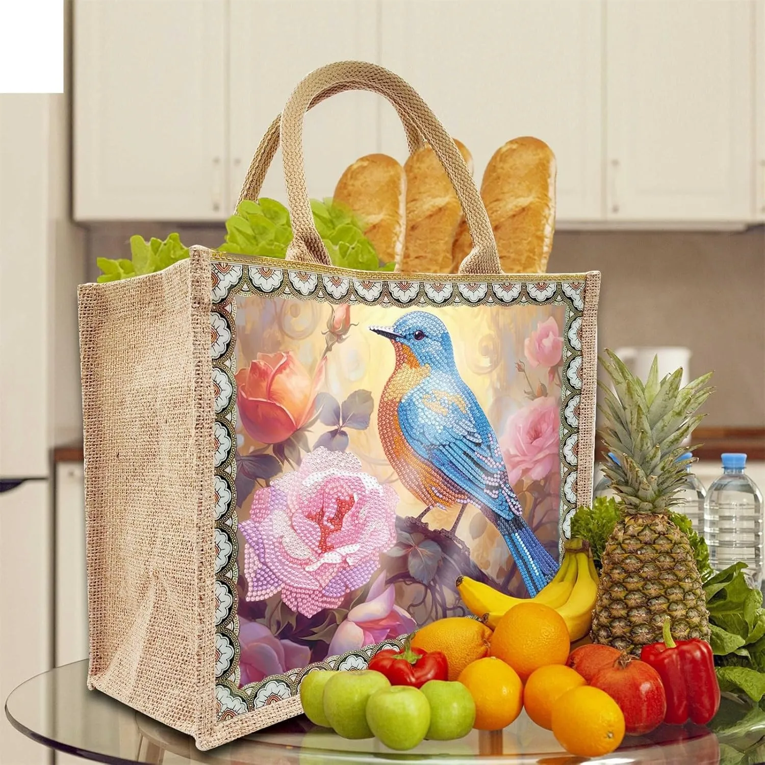 Mandala Handbag Handmade Diamond Art Painting Purses with 2Pcs Replaceable Canvas Pattern DIY Shoulder Makeup Bag for Women Art Craft Gift-Bird