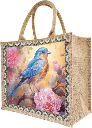 Mandala Handbag Handmade Diamond Art Painting Purses with 2Pcs Replaceable Canvas Pattern DIY Shoulder Makeup Bag for Women Art Craft Gift-Bird