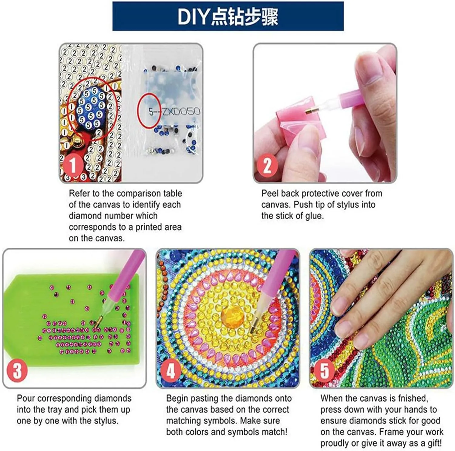 Mandala Handbag Handmade Diamond Art Painting Purses with 2Pcs Replaceable Canvas Pattern DIY Shoulder Makeup Bag for Women Art Craft Gift-Bird