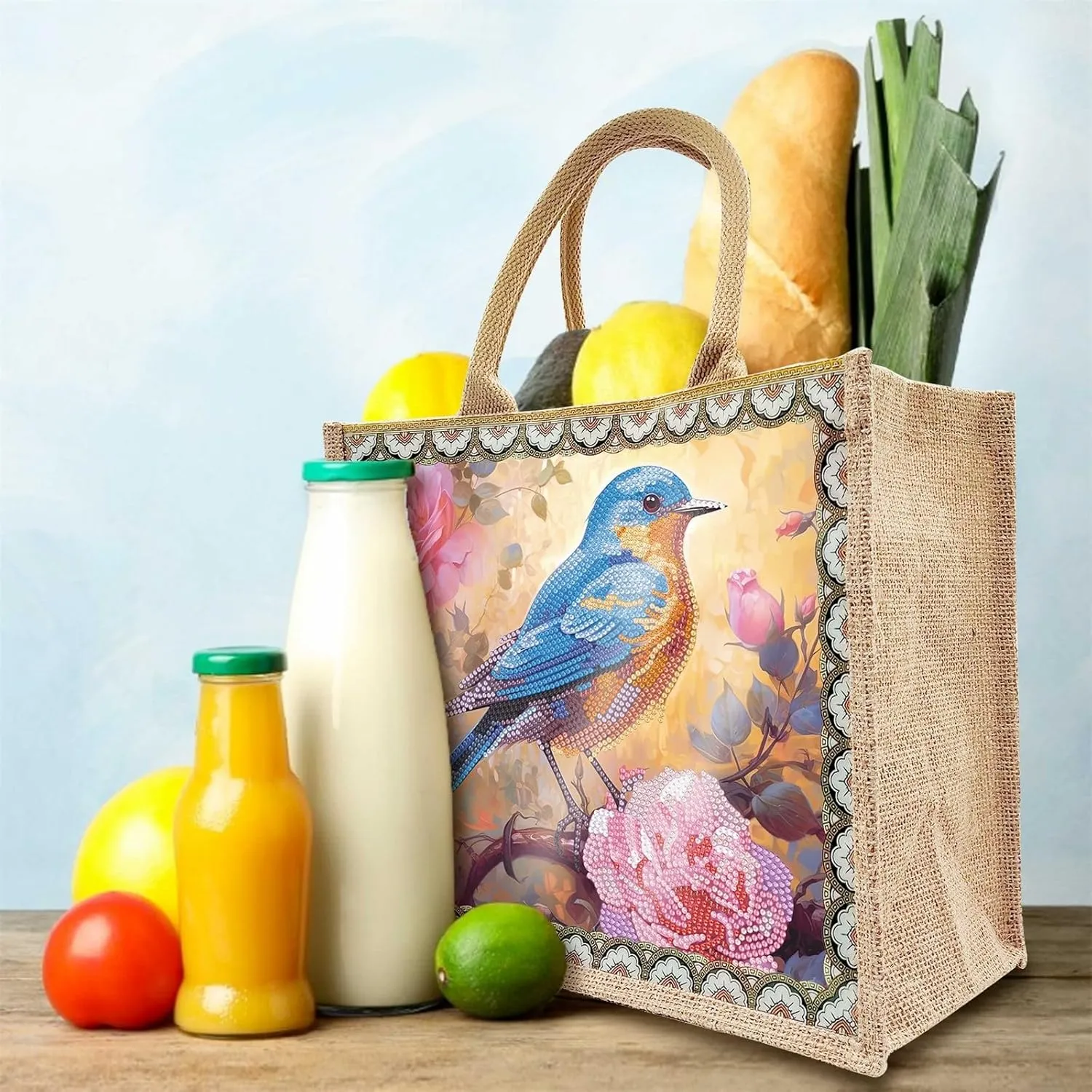 Mandala Handbag Handmade Diamond Art Painting Purses with 2Pcs Replaceable Canvas Pattern DIY Shoulder Makeup Bag for Women Art Craft Gift-Bird