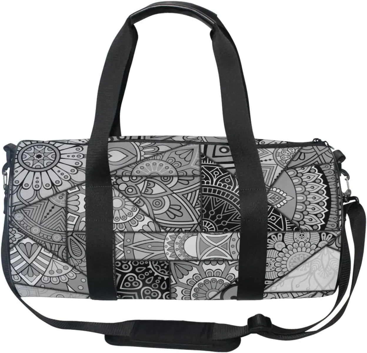 Mandala Patchwork Islam, Arabic, Indian, Ottoman Motifs Portable Gym Bag, Travel Bag, Luggage bag, Sports Bag, Toiletry Bag with Handles, Detachable Shoulder Strap 17.6 x 9 x 9 inch
