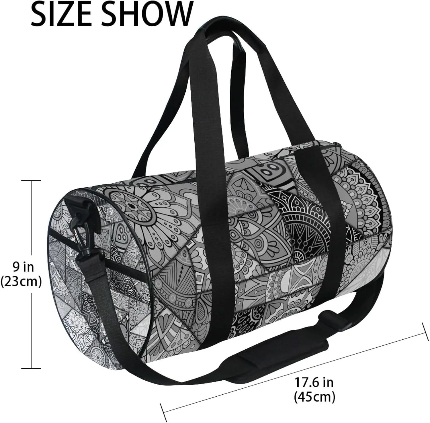 Mandala Patchwork Islam, Arabic, Indian, Ottoman Motifs Portable Gym Bag, Travel Bag, Luggage bag, Sports Bag, Toiletry Bag with Handles, Detachable Shoulder Strap 17.6 x 9 x 9 inch