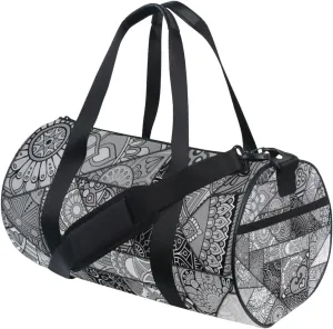 Mandala Patchwork Islam, Arabic, Indian, Ottoman Motifs Portable Gym Bag, Travel Bag, Luggage bag, Sports Bag, Toiletry Bag with Handles, Detachable Shoulder Strap 17.6 x 9 x 9 inch