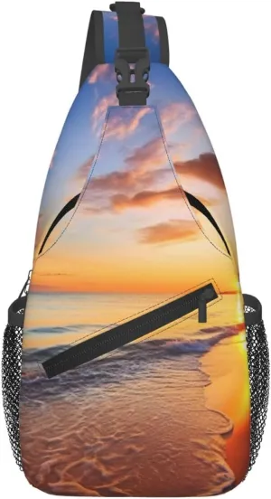 Man's Cross Chest Bag Diagonally Sling Backpack Shoulder Bag Beautiful Tropical Sunrise on The Beach Sling Bag for Women Hiking Daypack