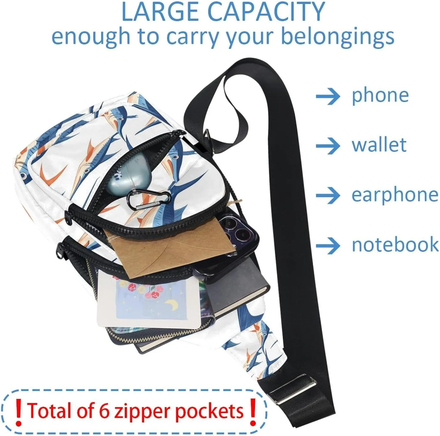 marine swordfish (3) Sling Bag for Women Men Backpack Fanny Pack Crossbody Chest Travel Shoulder Belt Bags Purse Handbag