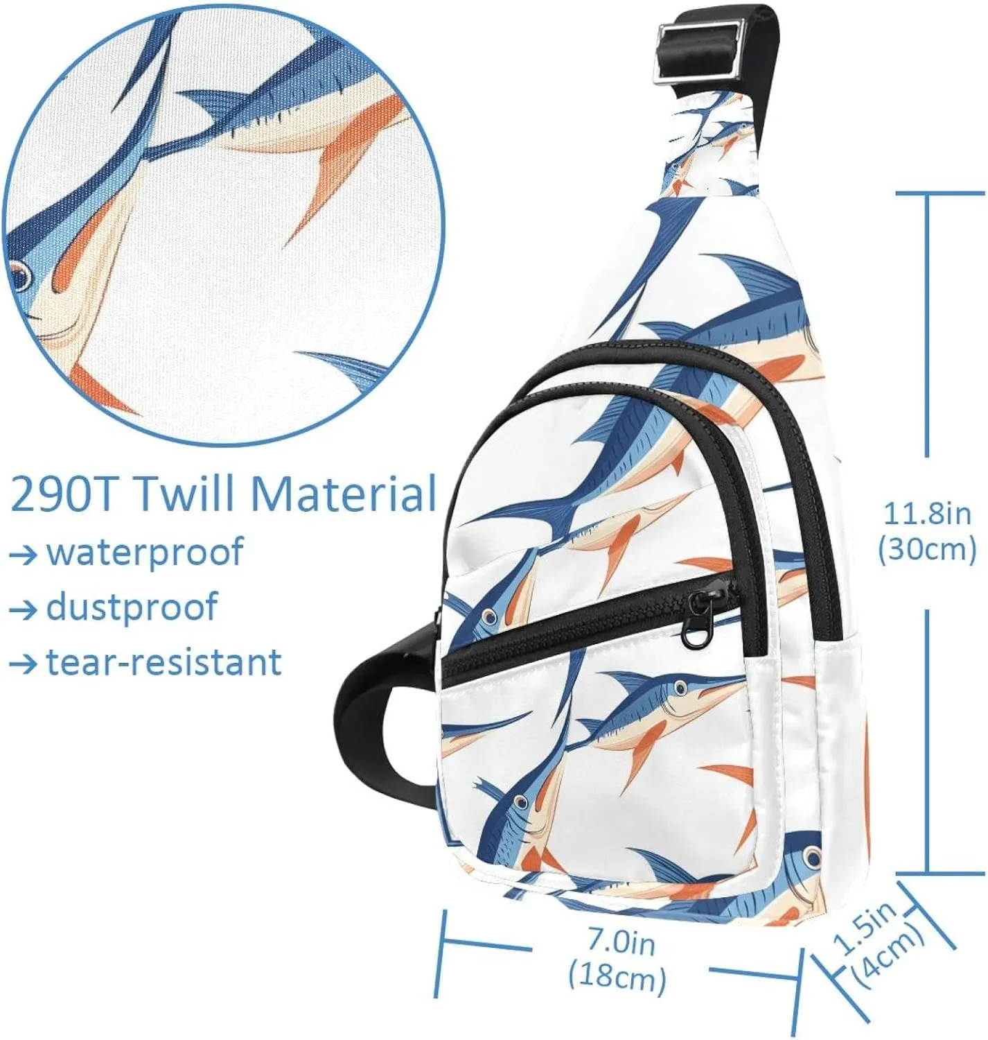 marine swordfish (3) Sling Bag for Women Men Backpack Fanny Pack Crossbody Chest Travel Shoulder Belt Bags Purse Handbag