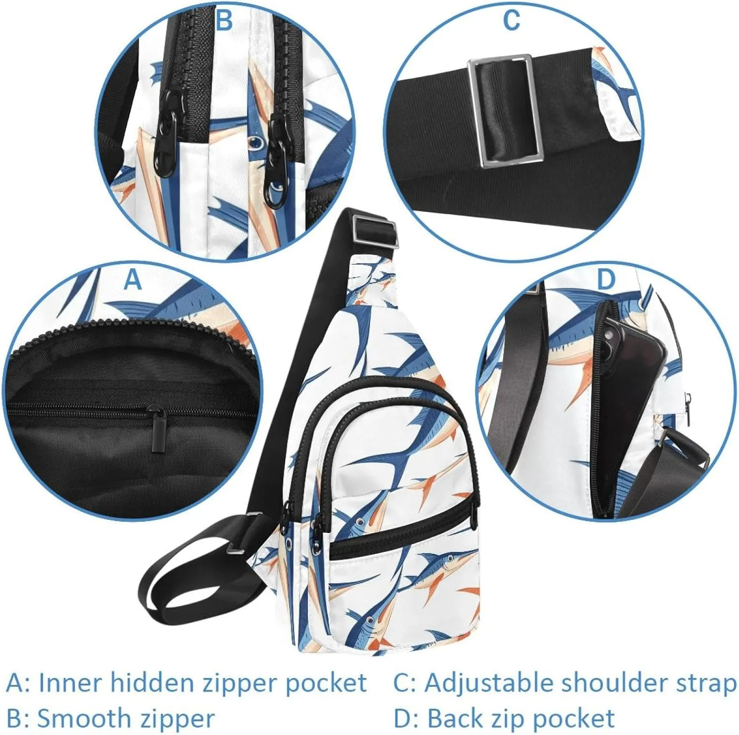 marine swordfish (3) Sling Bag for Women Men Backpack Fanny Pack Crossbody Chest Travel Shoulder Belt Bags Purse Handbag
