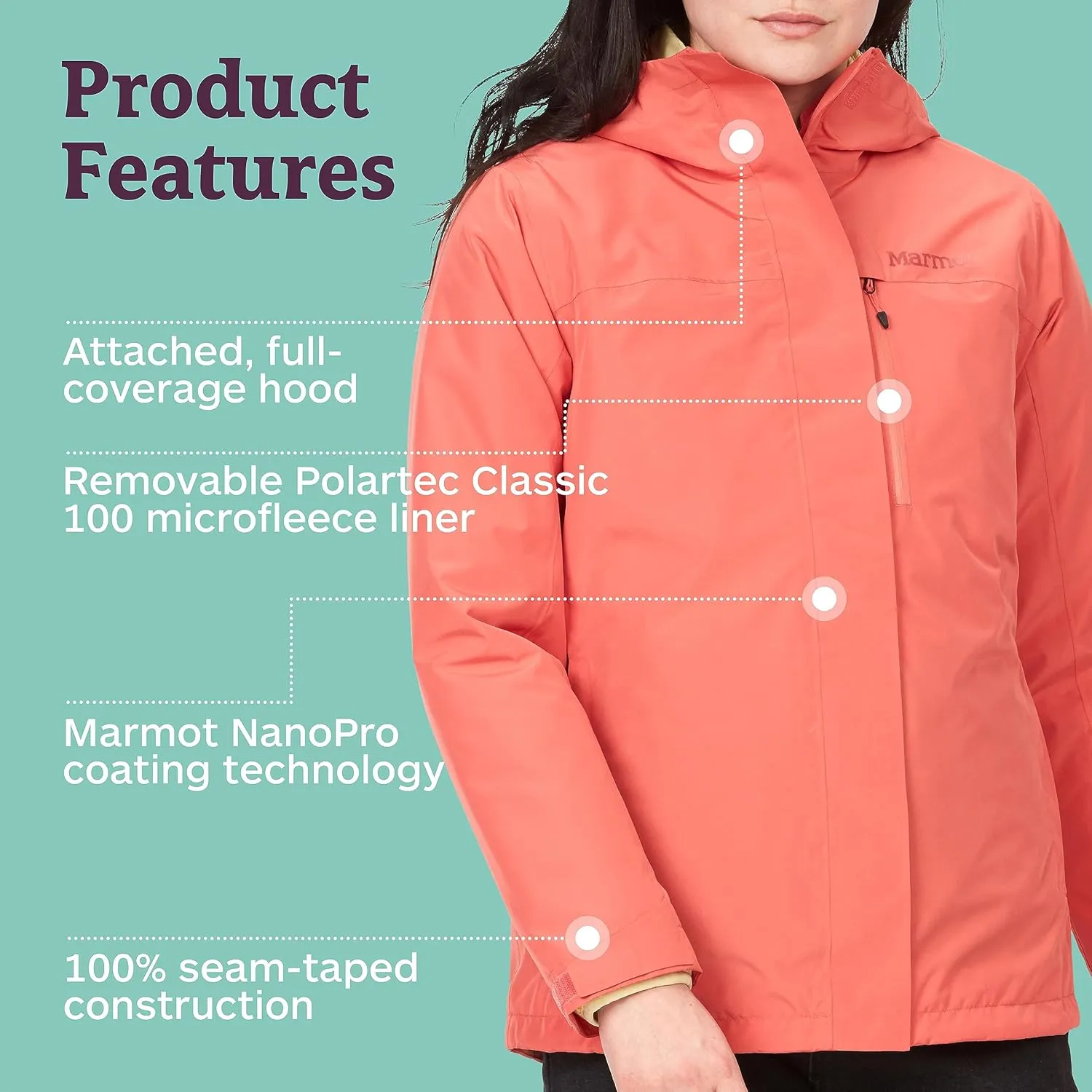 MARMOT Women's Ramble 3-in-1 Component Jacket - Recycled Waterproof Shell with Hood and Removable Insulated Thermal R Liner