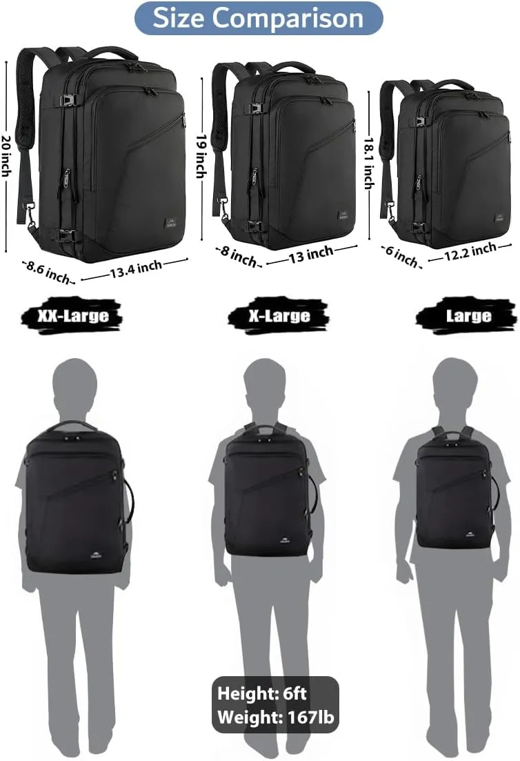MATEIN Carry on Backpack, Extra Large Travel Backpack Expandable Airplane Approved Weekender Bag for Men and Women, Water Resistant Lightweight Daypack for Flight 40L, Black