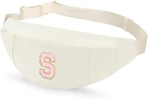 MAXTOP Birthday Gifts for Women Men,Personalized Initial Letter Patch Fanny Pack Crossbody Bag with 3-Zipper Christmas Gift Trendy Stuff for Daughter Sister Her,Beige S