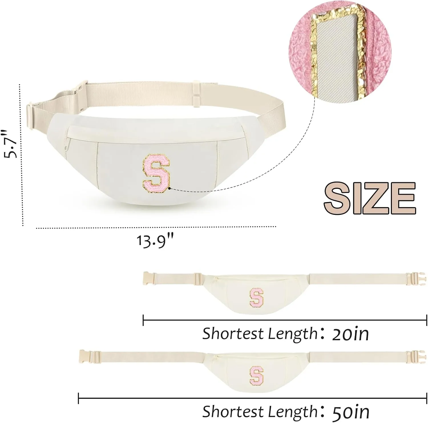 MAXTOP Birthday Gifts for Women Men,Personalized Initial Letter Patch Fanny Pack Crossbody Bag with 3-Zipper Christmas Gift Trendy Stuff for Daughter Sister Her,Beige S