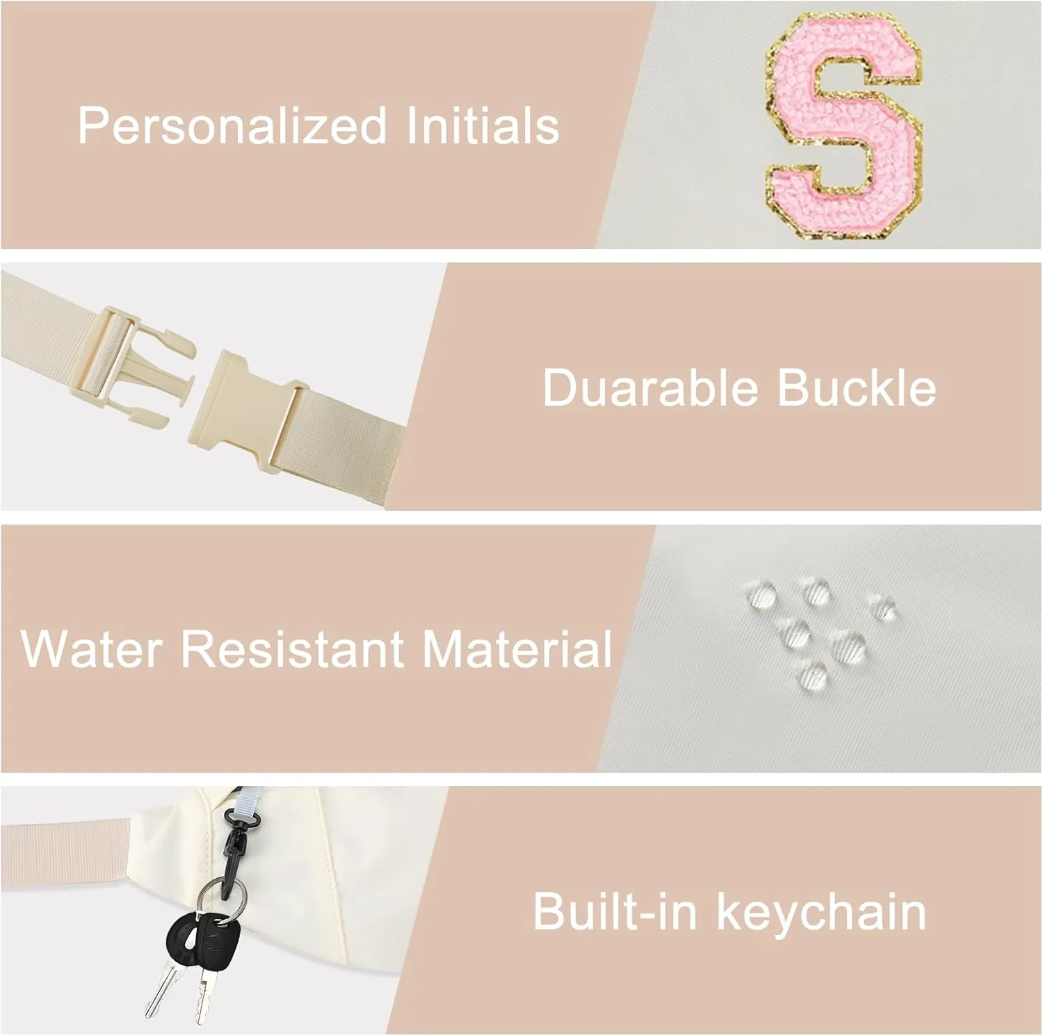 MAXTOP Birthday Gifts for Women Men,Personalized Initial Letter Patch Fanny Pack Crossbody Bag with 3-Zipper Christmas Gift Trendy Stuff for Daughter Sister Her,Beige S