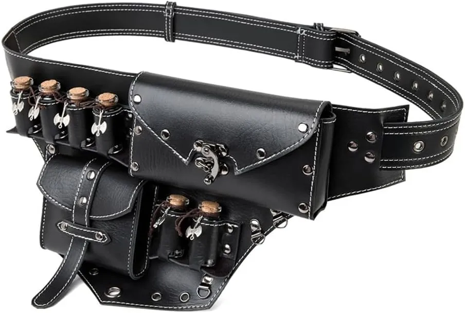 Medieval Alchemist Pu Rivets Belt Bag With Cork Potion Bottles Renaissances Wizard Waist Pouches Pack For