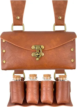 Medieval Alchemy Faux Leather Belt Bag with, Fantasy Wizard Renaissance Waist Pouches for Halloween Cosplay Costume