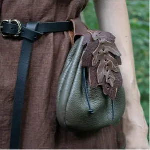Medieval Leather Drawstring Coin Purse Belt Small Pouch Hip Kidney Side LARP Bag Renaissance Festival Jewel Money Wallet,Green/1851