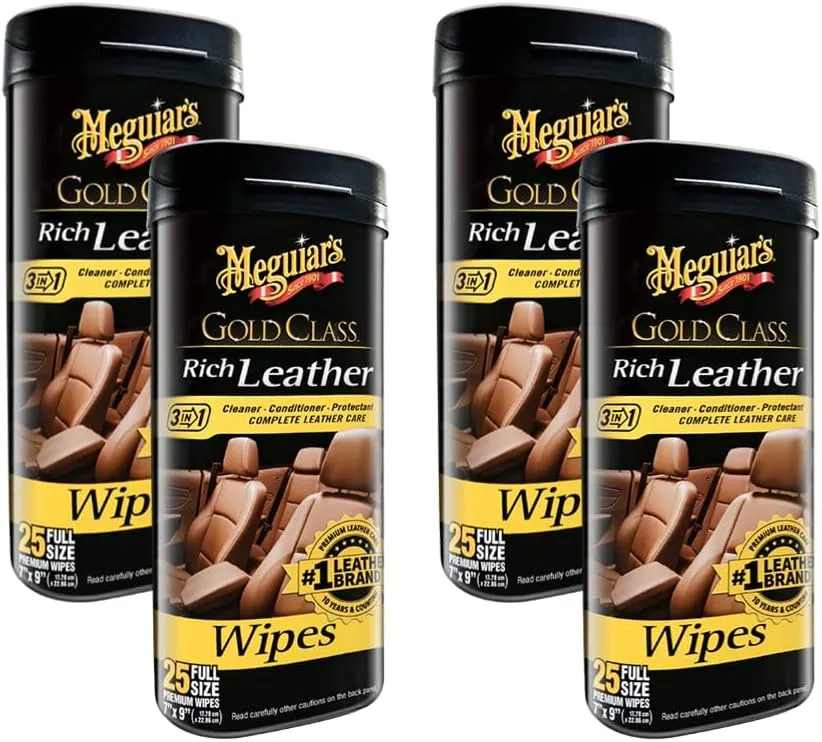 MEGUIAR'S G10900 Gold Class Rich Leather, 25 Wipes, Sold as 4 Pack