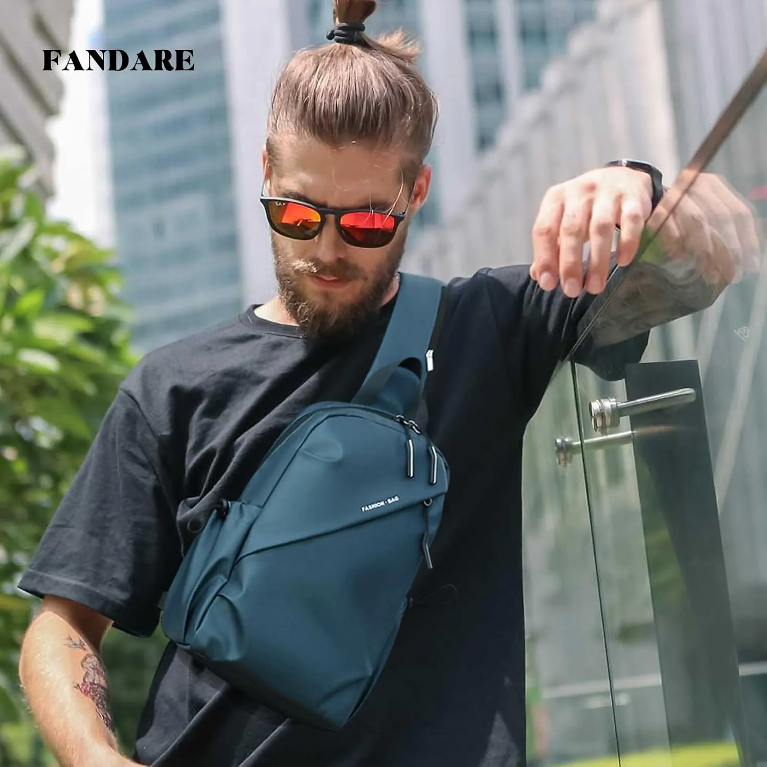 Men Crossbody Sling Bag Shoulder Chest Messenger Pack with Earphone Hole Carry Pouch Body Wallet for Hiking Running Cycling Outdoor Travel Daypacks Waterproof Polyester Blue