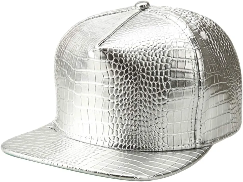 Men Women PU Leather Hip-Hop Flat Bill Snapback Hat Crocodile Baseball Caps