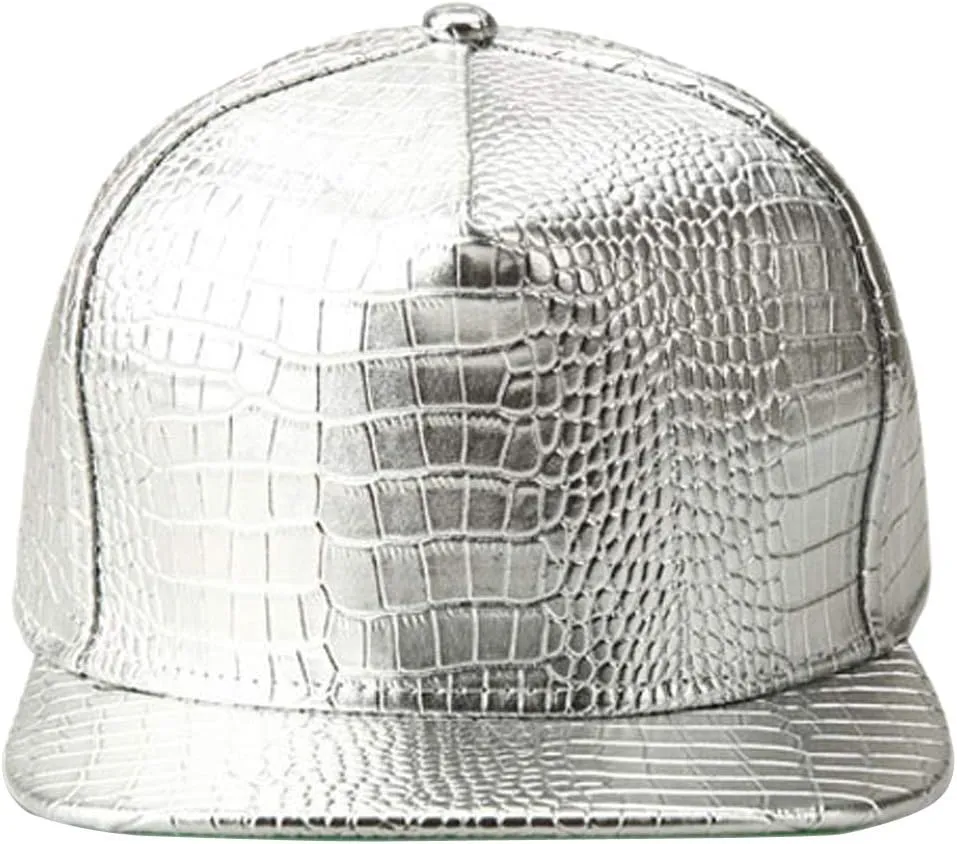 Men Women PU Leather Hip-Hop Flat Bill Snapback Hat Crocodile Baseball Caps