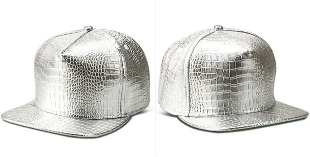 Men Women PU Leather Hip-Hop Flat Bill Snapback Hat Crocodile Baseball Caps
