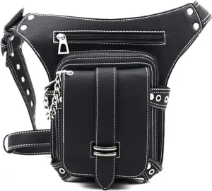 Men Women PU Leather Multi-functional Tactical Drop Leg Waist Bag Fanny Pack Hiking Camping Trekking Cycling Hip Belt Messenger Bag Black