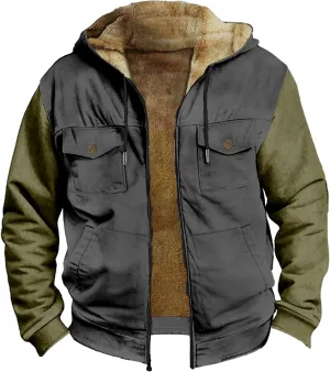 Men's Active Hoodies Jacket 2025 Winter Warm Thick Zip Big and Tall Warm Trucker Pullover with Hooded Coats Outwear