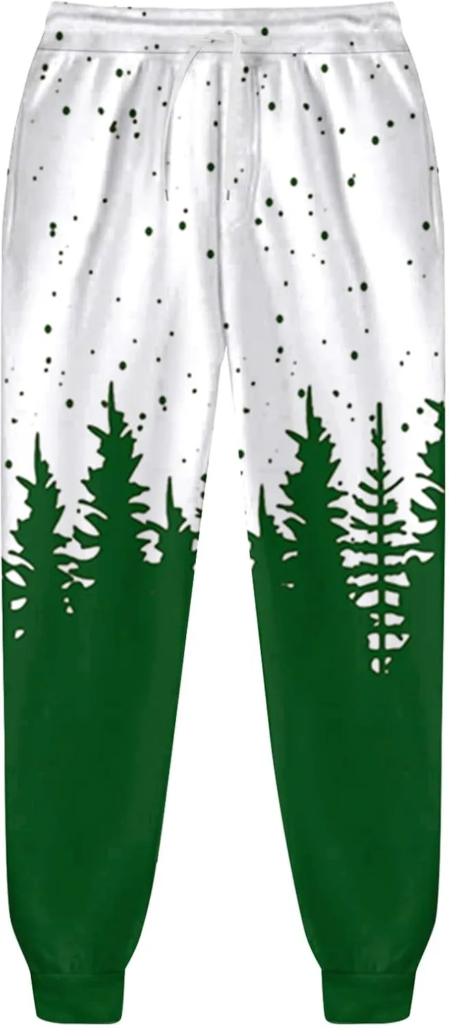 Men's Athletic Hoodie Tracksuit Funny Christmas Tracksuit 2 Piece Funny Reindeer Santa Casual Athletic Jogging Suits