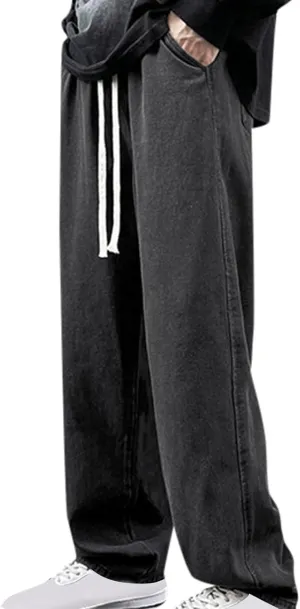 Mens Baggy Jeans Drawstring Vintage Y2k Skater Pants Casual Loose Fit Skateboard Denim Pants Baggy Streetwear Clothes