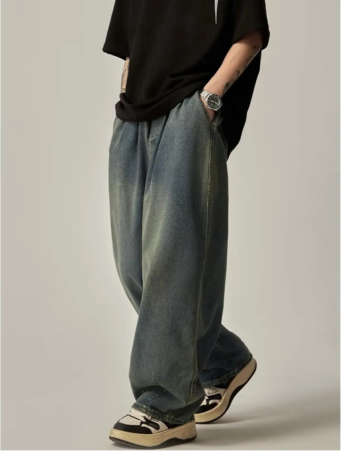 Mens Baggy Jeans for Men Women Y2k Hip Hop Skater Pants Wide Leg Jnco Jeans Loose Fit Denim Jeans Streetwear