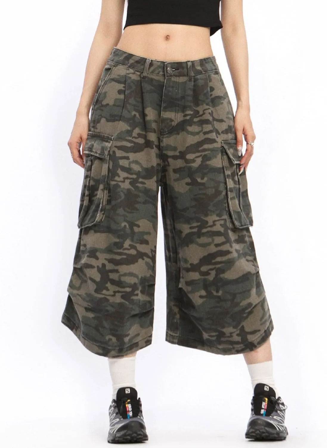 Mens Camo Cargo Shorts Y2k Baggy Long Jorts Hip Hop Bermuda Jeans Shorts Camouflage Shorts for Women