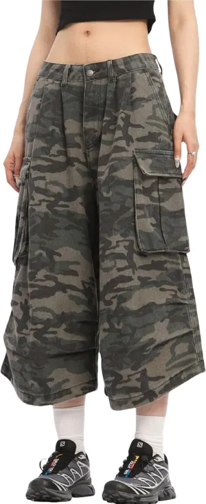 Mens Camo Cargo Shorts Y2k Baggy Long Jorts Hip Hop Bermuda Jeans Shorts Camouflage Shorts for Women