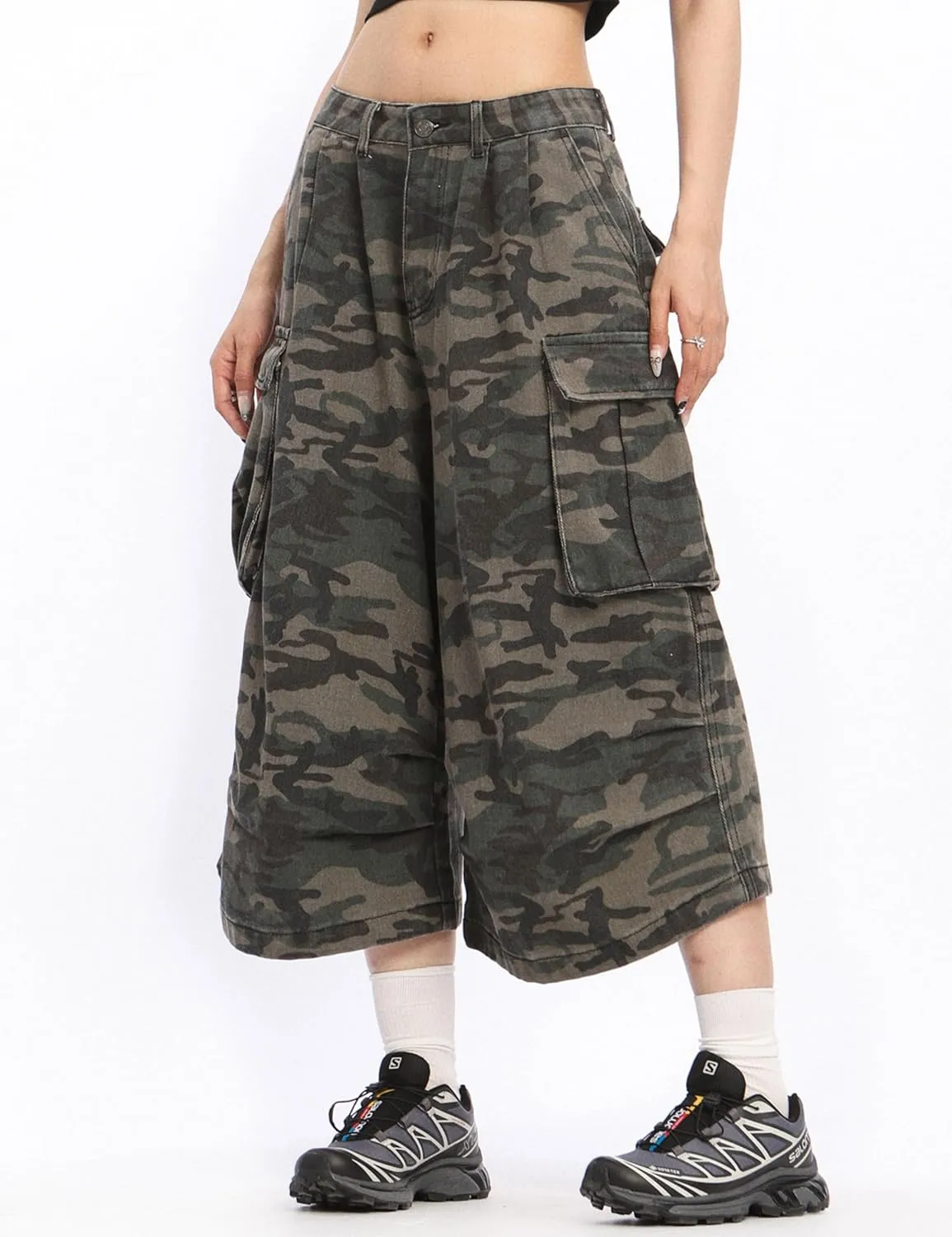Mens Camo Cargo Shorts Y2k Baggy Long Jorts Hip Hop Bermuda Jeans Shorts Camouflage Shorts for Women