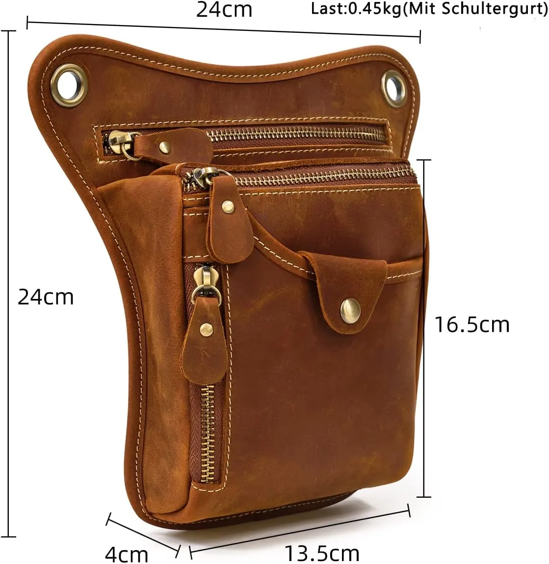 Mens Genuine Leather Outdoor Sporting Hicking Waist Hip Pack Bike Riding Cycling Multi-Purpose Messenger Shoulder Drop Leg Thigh Bag Pouches For Men, Brown