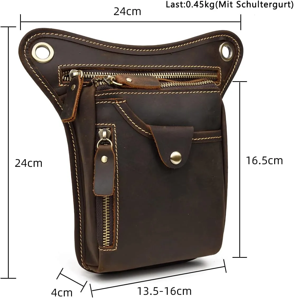 Mens Genuine Leather Outdoor Sporting Hicking Waist Hip Pack Bike Riding Cycling Multi-Purpose Messenger Shoulder Drop Leg Thigh Bag Pouches For Men, Dark Brown