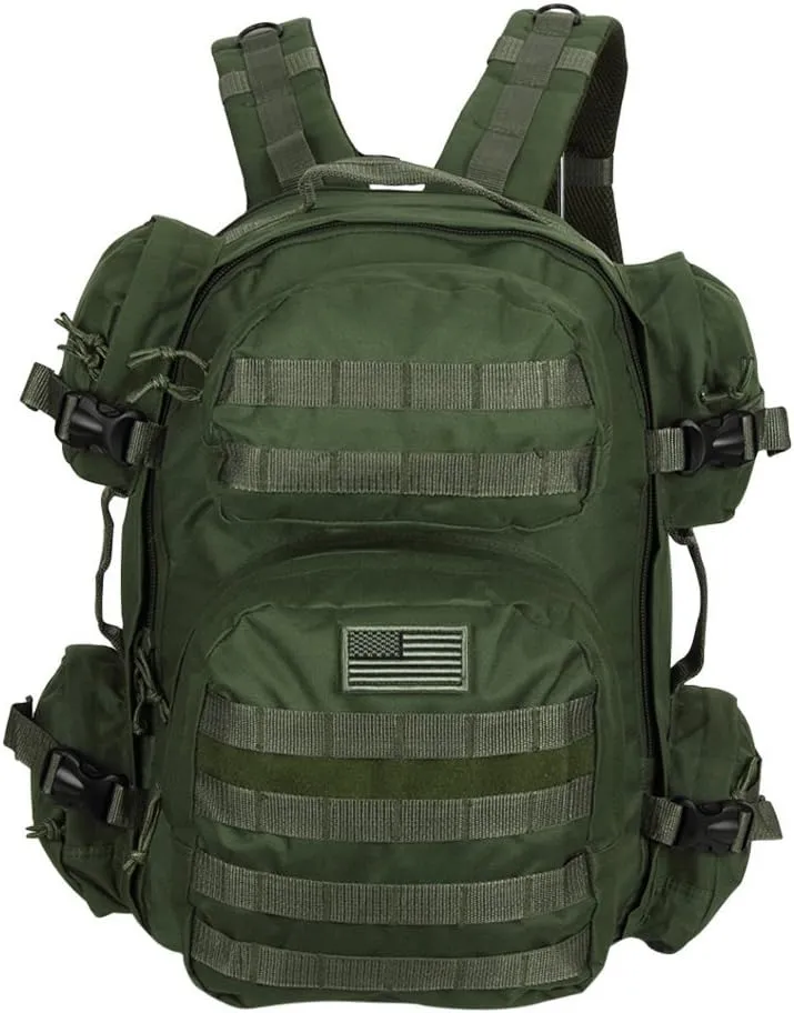 Men's Large OD Green Expandable Tactical Molle Hydration-Ready Backpack Daypack Bag
