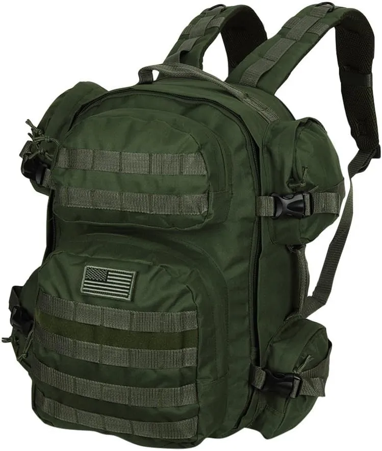 Men's Large OD Green Expandable Tactical Molle Hydration-Ready Backpack Daypack Bag