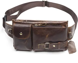 Men's Leather Fanny Pack Waist Bags Vintage Utility Belt Bag Crossbody Hip Purse Coffee