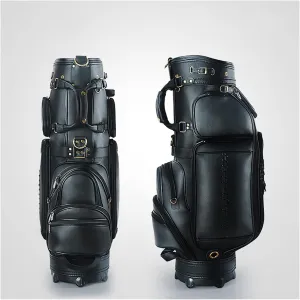 Men's Leather Golf Bag, Professional Waterproof Golf Cart Bag, High Hardness Base, Portable Golf Stand Bag Travel Golf Club Bags