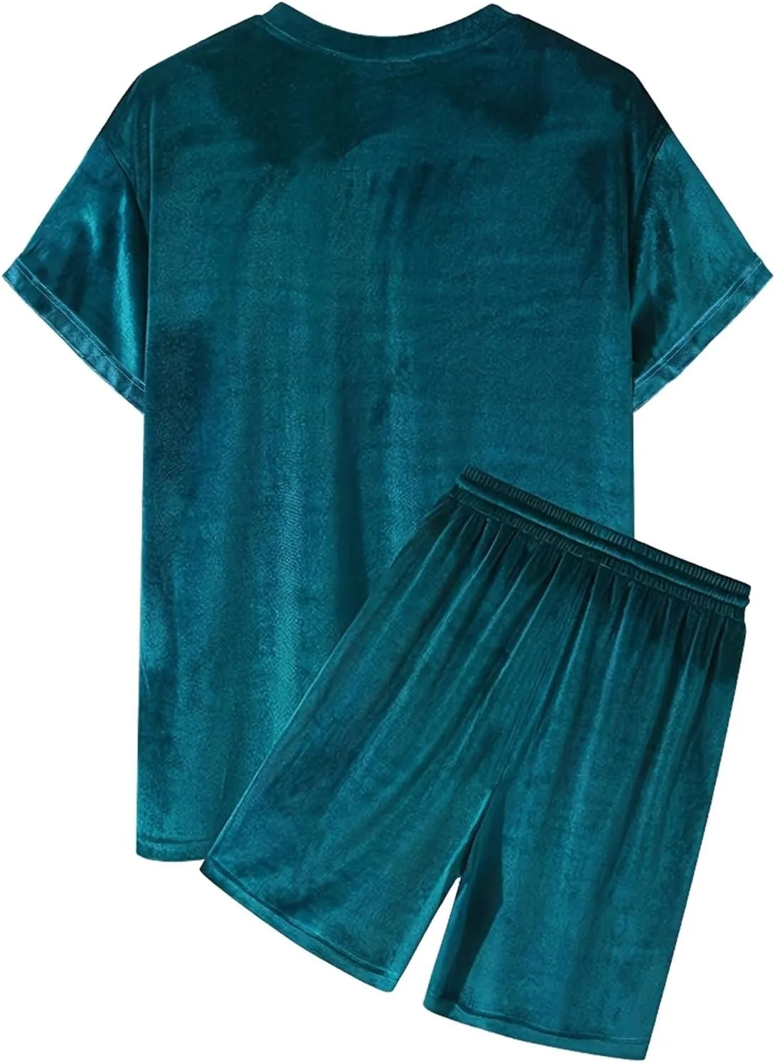 Mens Summer Velour 2 Piece Outfits Big Tall Short Sleeve Shirts and Shorts Lounge Sets Fashion Sweatsuits with Pocket