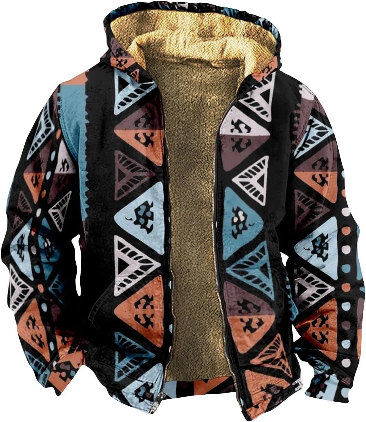 Men's Western Vintage Print Sherpa Fleece Lined Jackets Faux Cozy Outerwear Quilted Down Varsity Coat Plus Size
