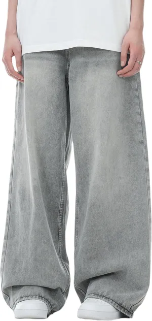 Mens Y2K Baggy Jeans Wide Leg Skater Pants Grunge Grey Jeans Hip Hop Skateboard Pants
