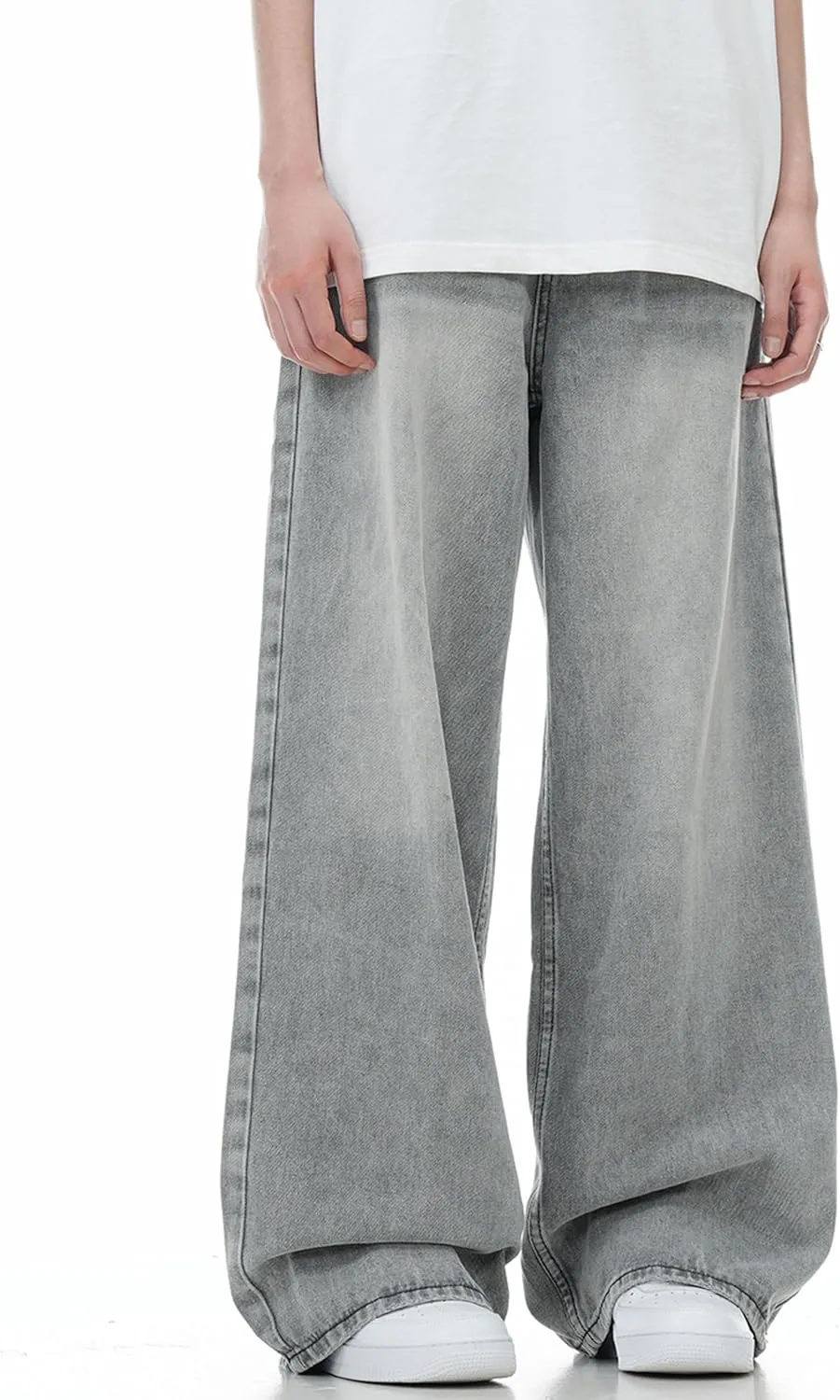 Mens Y2K Baggy Jeans Wide Leg Skater Pants Grunge Grey Jeans Hip Hop Skateboard Pants