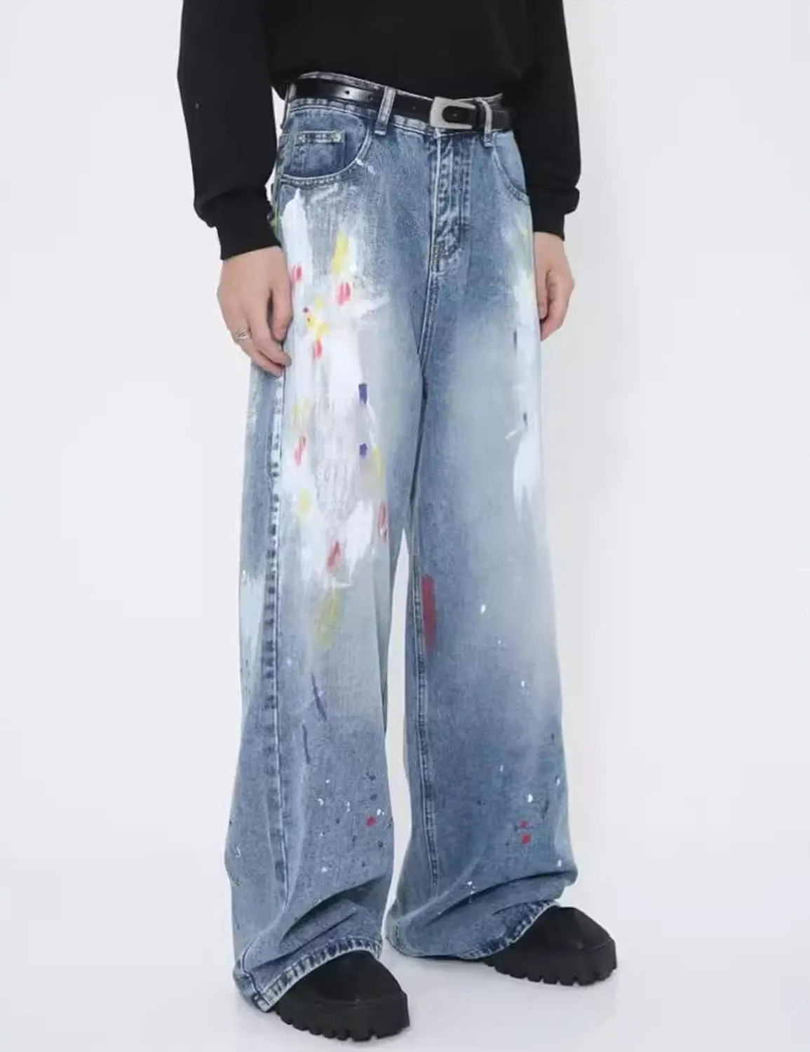 Men's Y2K Jeans Hip Hop Baggy Denim Pants Spiderweb Graphic Jeans Goth Denim Joggers Streetwear