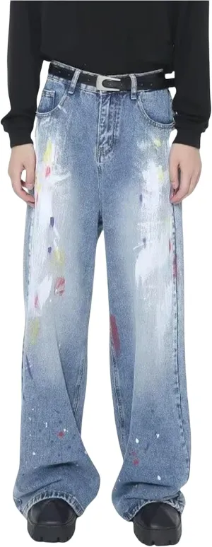 Men's Y2K Jeans Hip Hop Baggy Denim Pants Spiderweb Graphic Jeans Goth Denim Joggers Streetwear