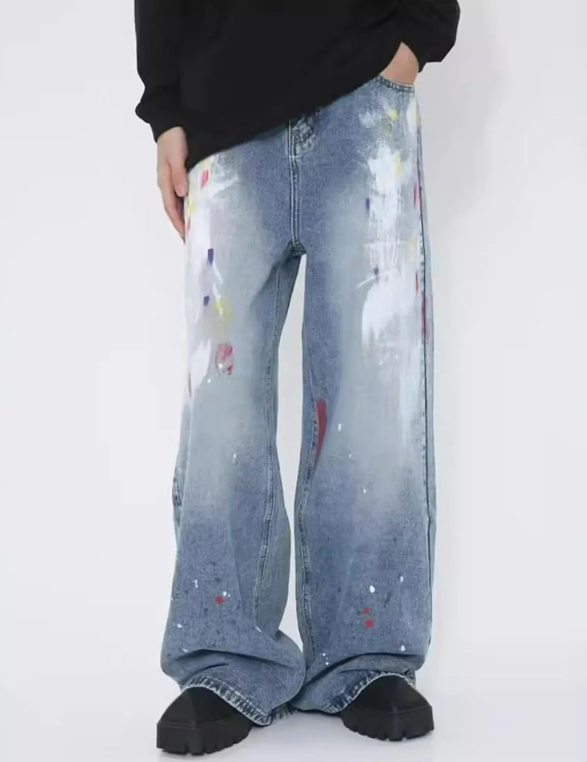 Men's Y2K Jeans Hip Hop Baggy Denim Pants Spiderweb Graphic Jeans Goth Denim Joggers Streetwear